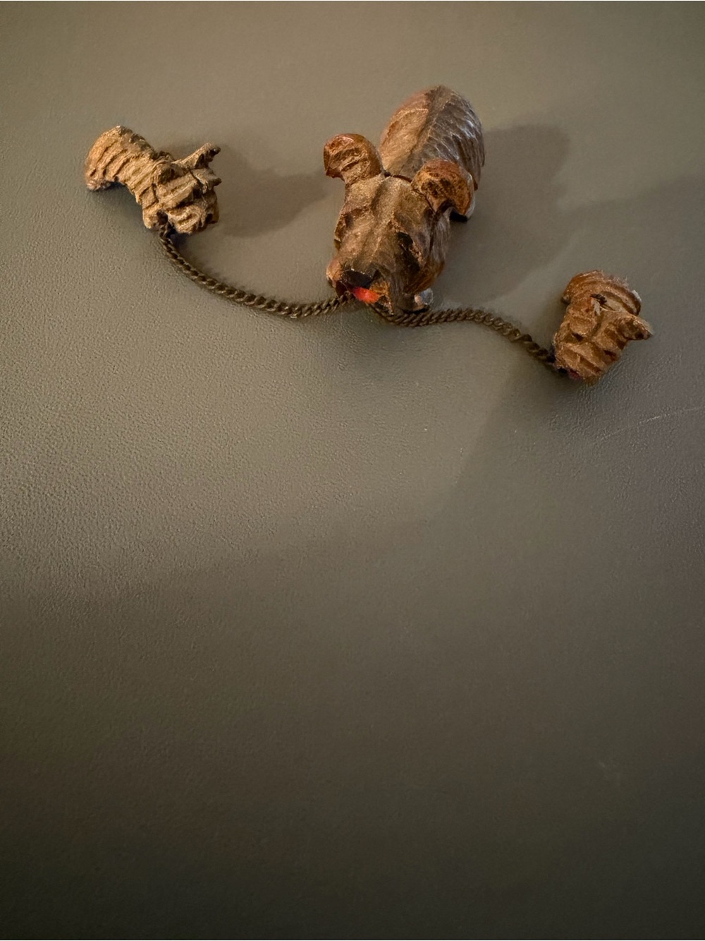 Miniature wood carved 1930 Terrior Dog with puppies hand carved